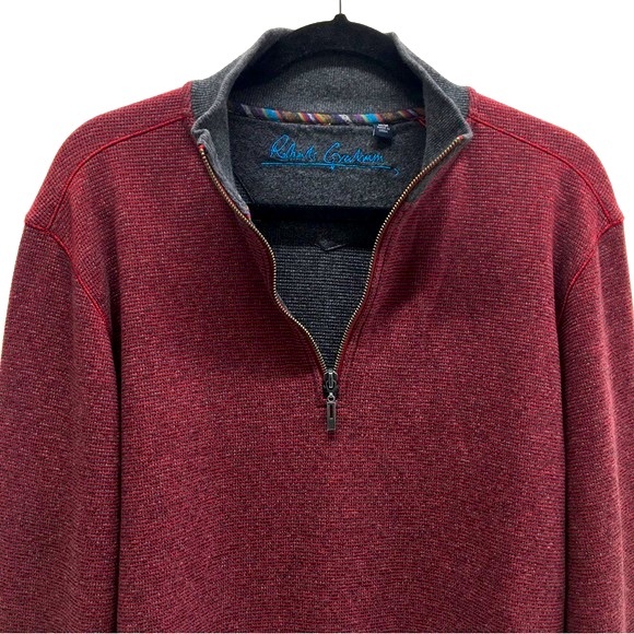 Robert Graham Quarter Zip Sweater Maroon Medium - Picture 4 of 15